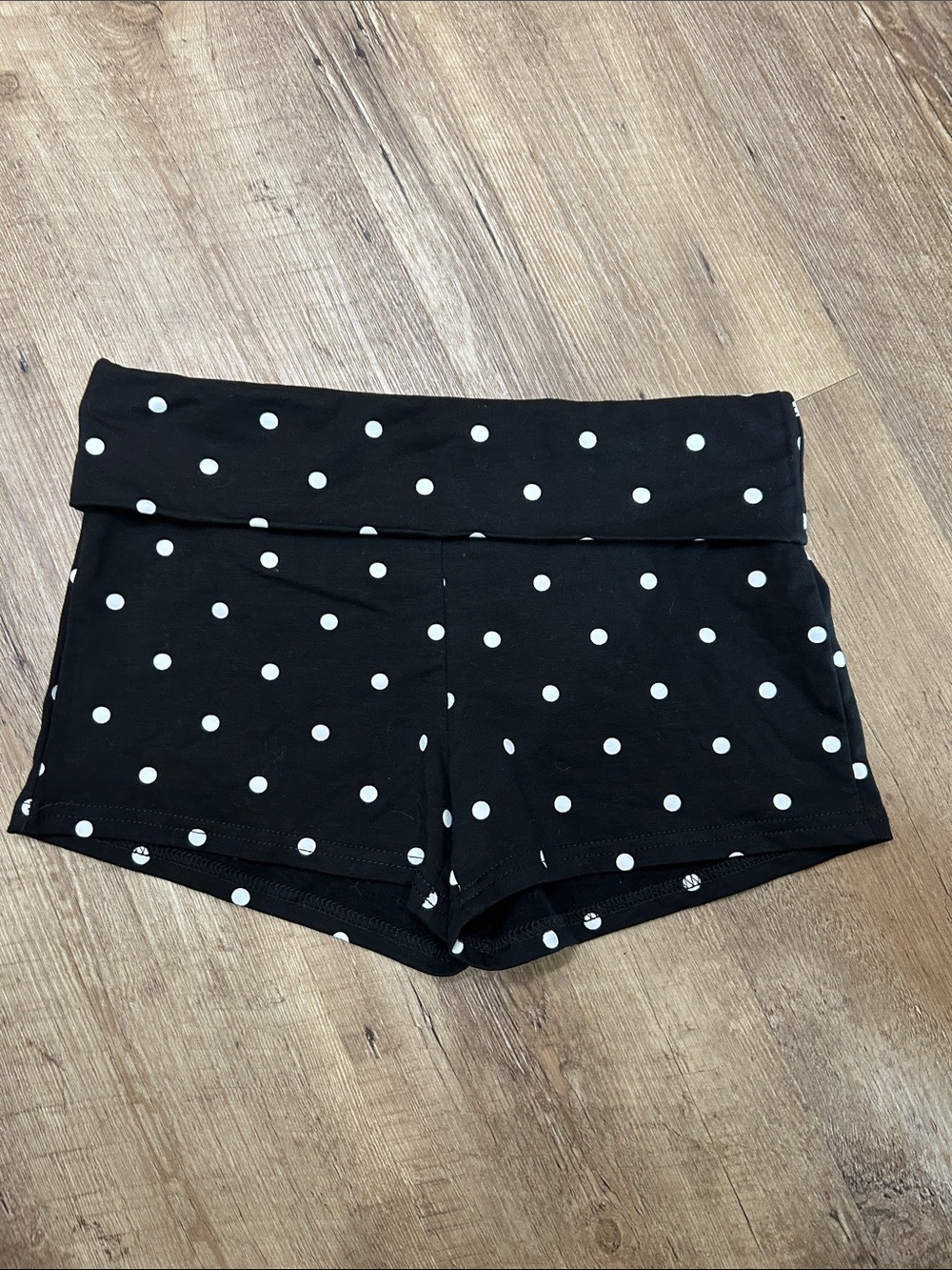 Edikted Black and White Polka Dot Fold-Over Waist micro Shorts